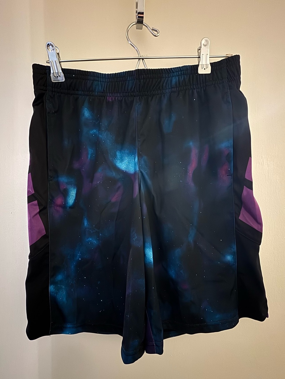 C9 by Champion Black Galaxy Print Shorts W Blue and Purple Accents. XL(/16-18)